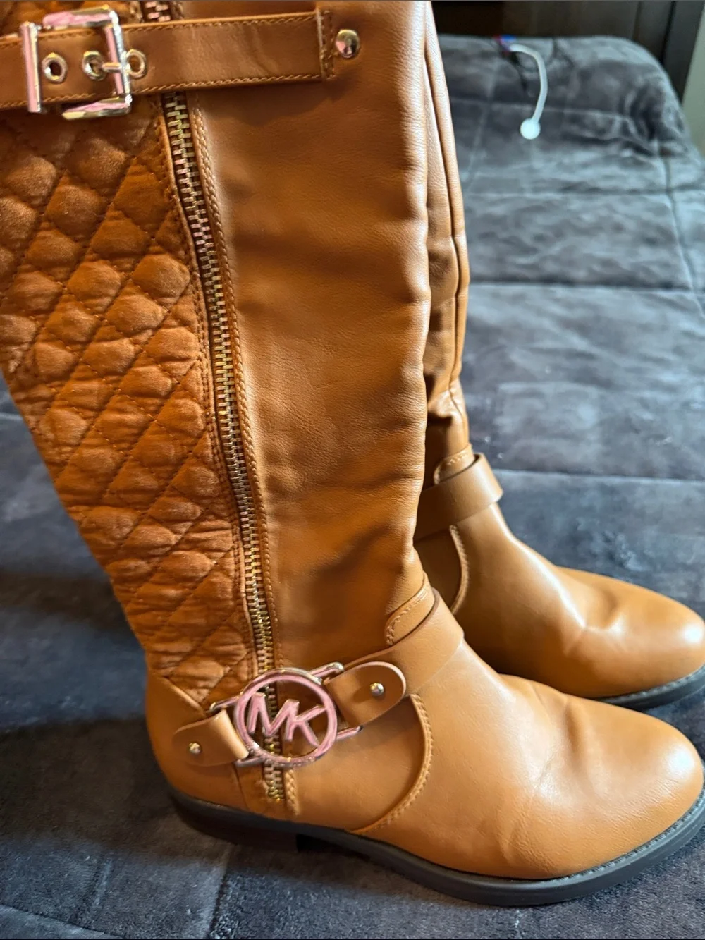 Michael Kors Cognac Quilted & Smooth Leather Over-the-Knee Boots size 8
